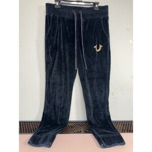 Vintage True Religion Pants S Black Jogger Velour Sweatpants Gold Logo Athletic‎